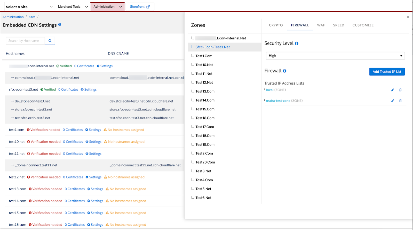 In Business Manager eCDN settings, specify the zone’s firewall settings.