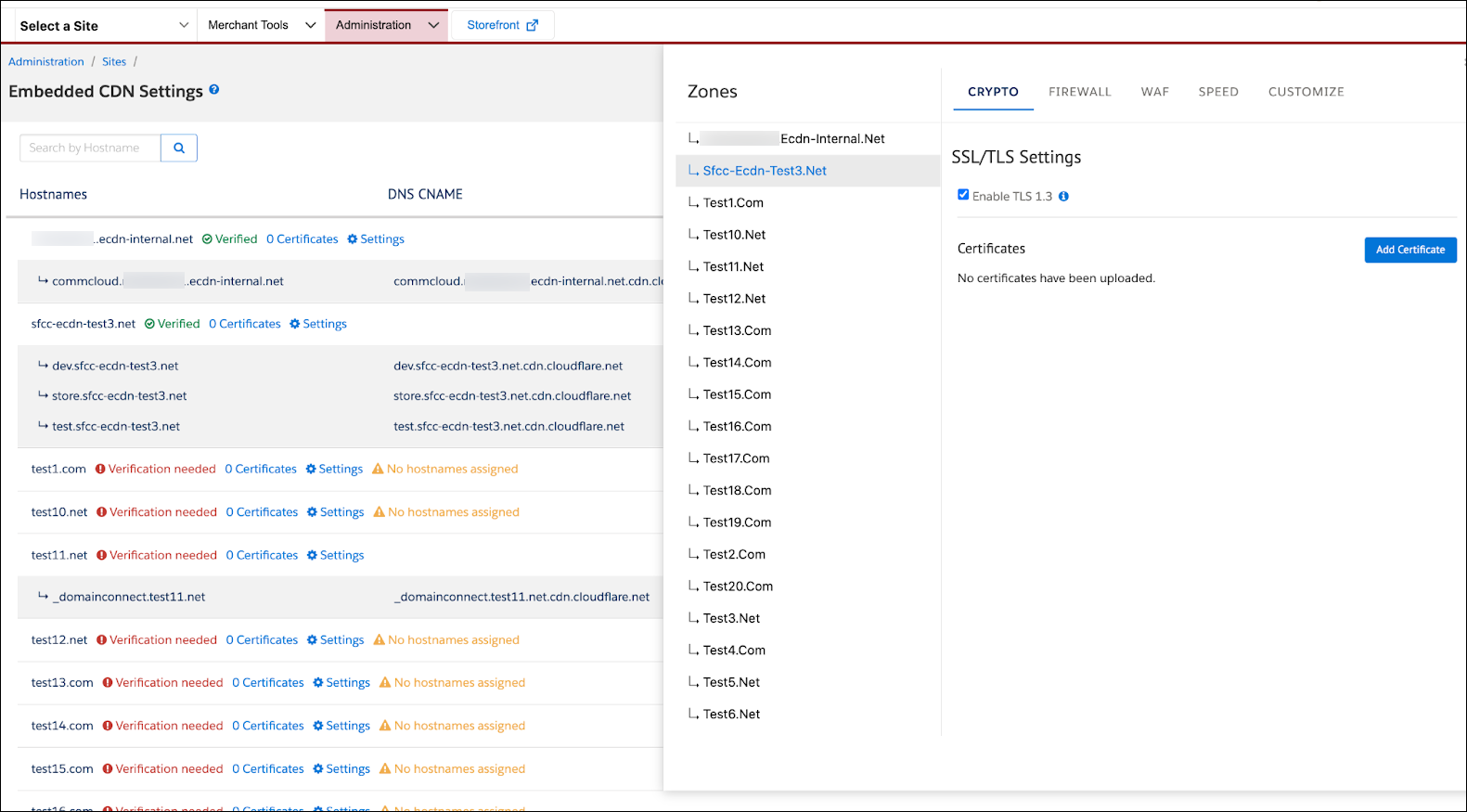 In Business Manager eCDN settings, specify the zone’s crypto settings.