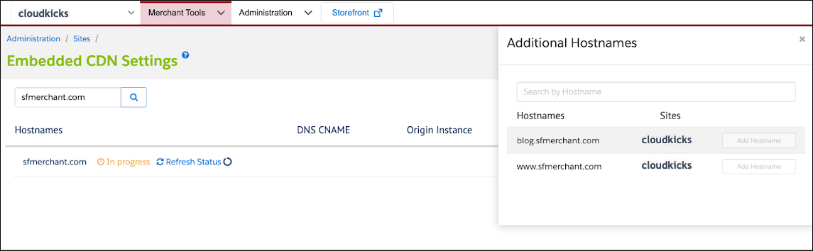 In Business Manager, check the status of hostname validation.