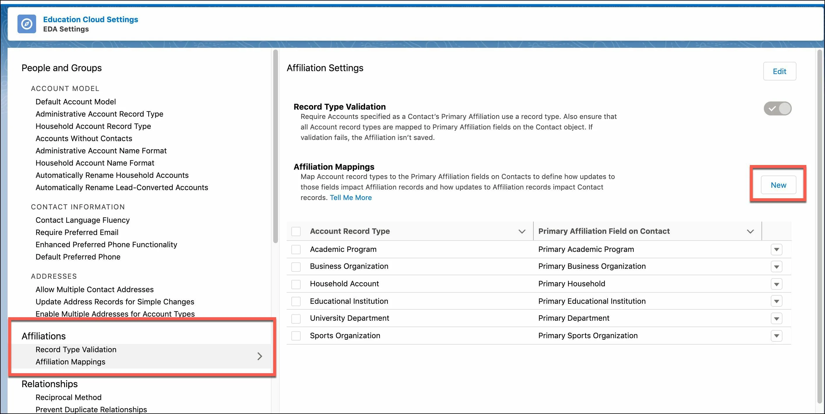 Create new Affiliation Mappings