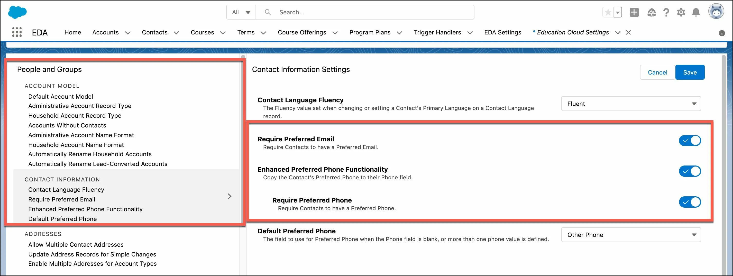 Configure la información de contacto de preferencia para sus integrantes.