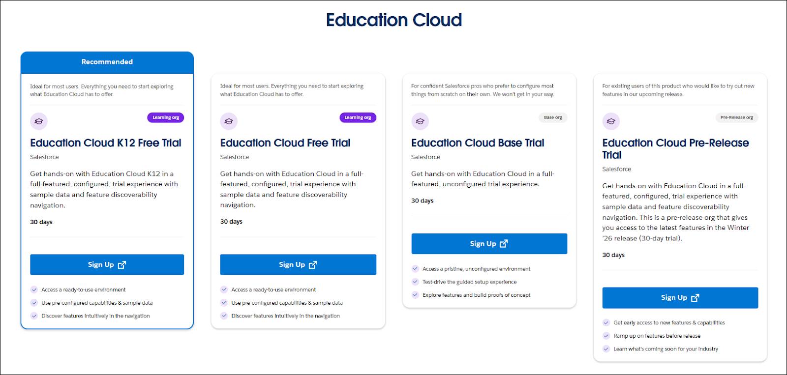Education Cloud Free Trials.
