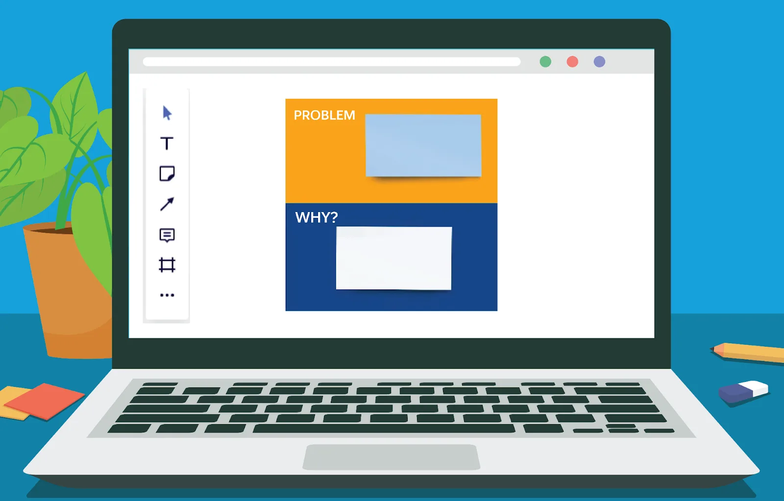 A laptop displays the initial problem statement and question.