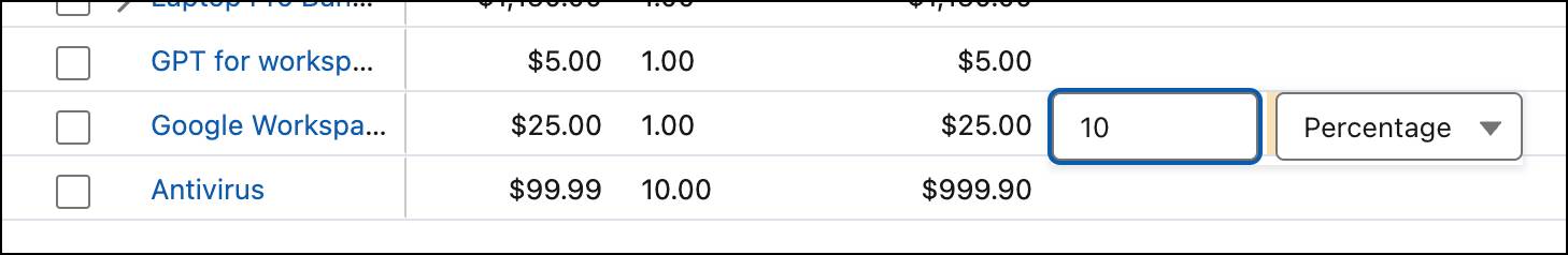 10% の割引を適用した [Google Workspace] 品目。
