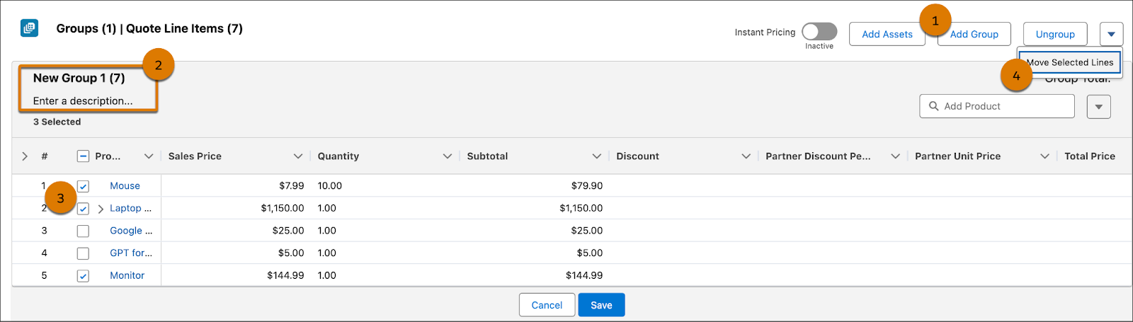 手動でグループを作成する手順。