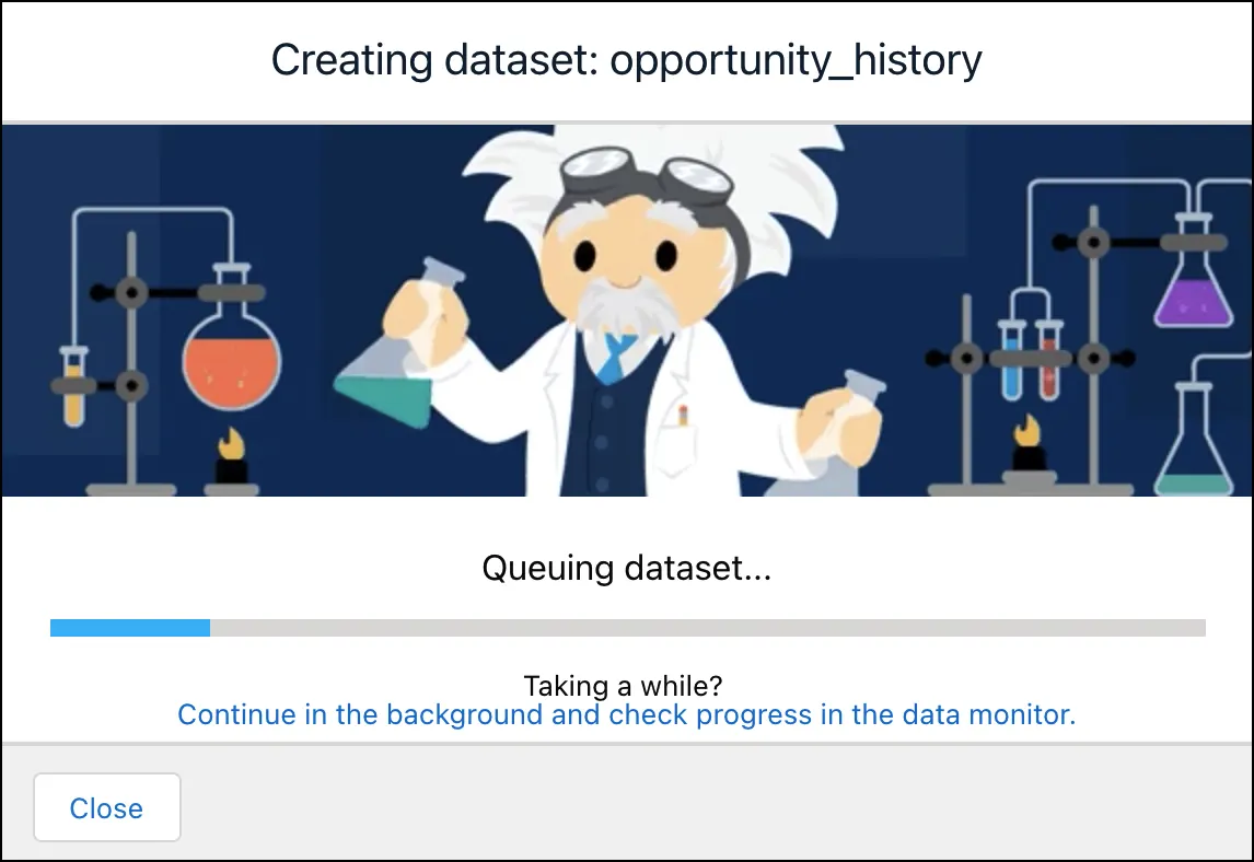 Progress graphic shown while Einstein creates the dataset