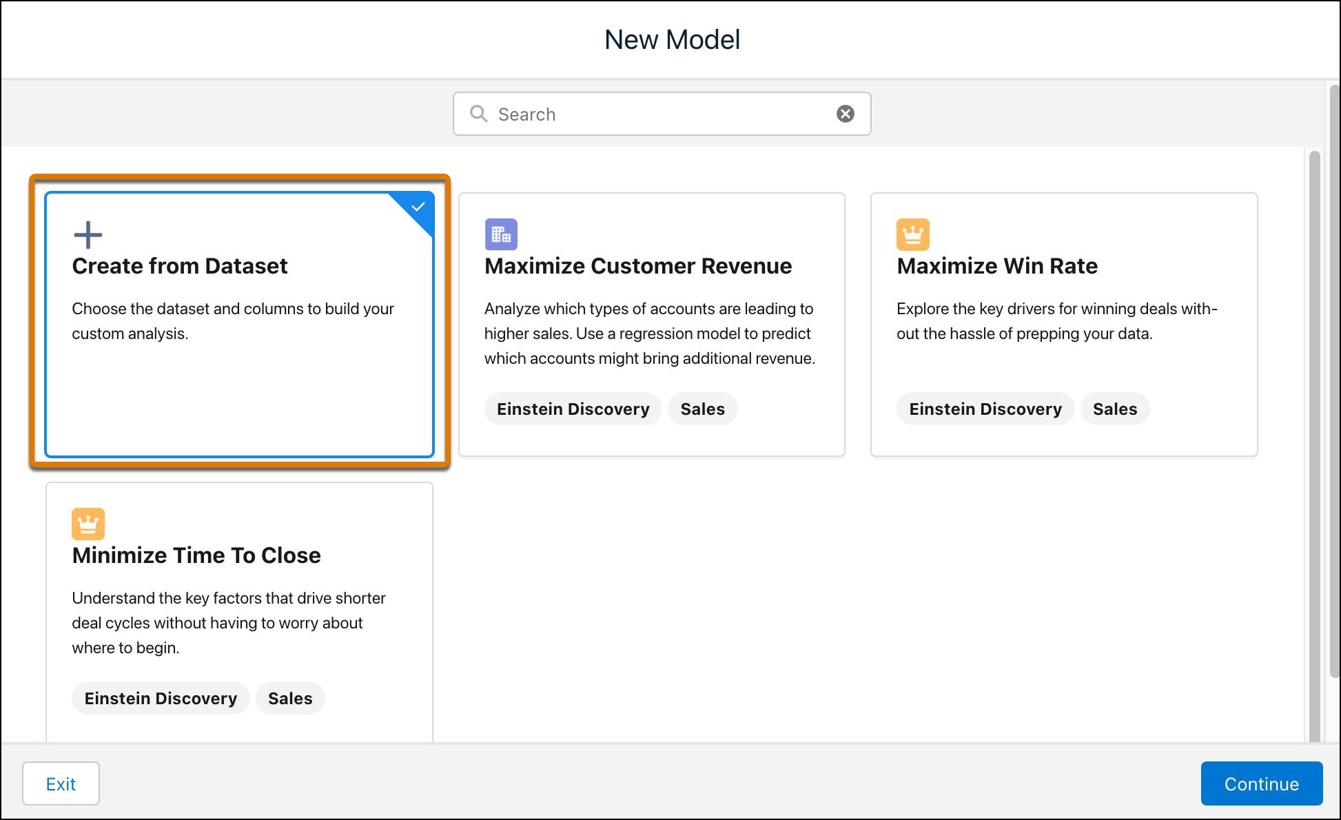 Option selected to create a story from a dataset (instead of from a template)