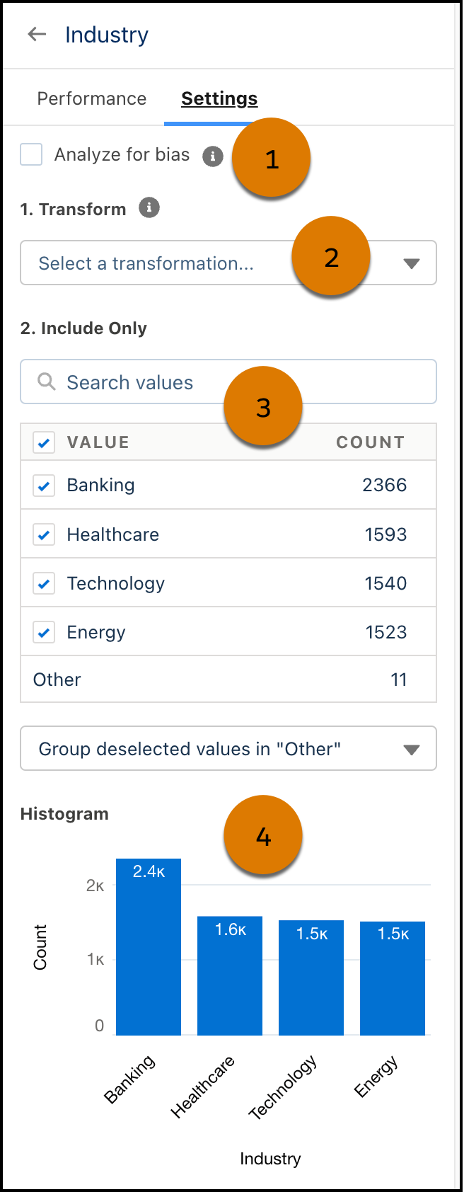 Variable panel with settings tab selected