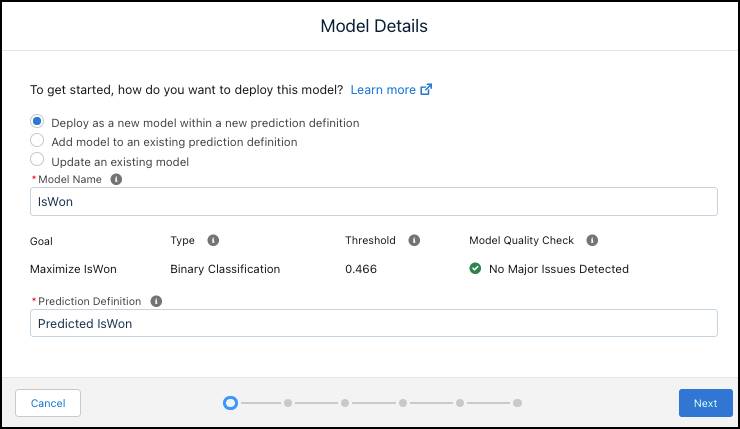 Model details screen