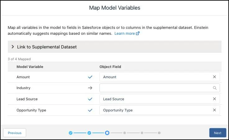 Map Model Variables screen