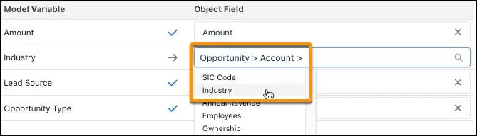 Map the Industry field in the Account object to the Industry variable in the model.