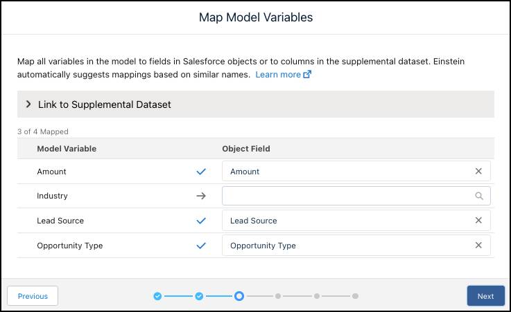 Pantalla Map Model Variables (Asignar variables del modelo)