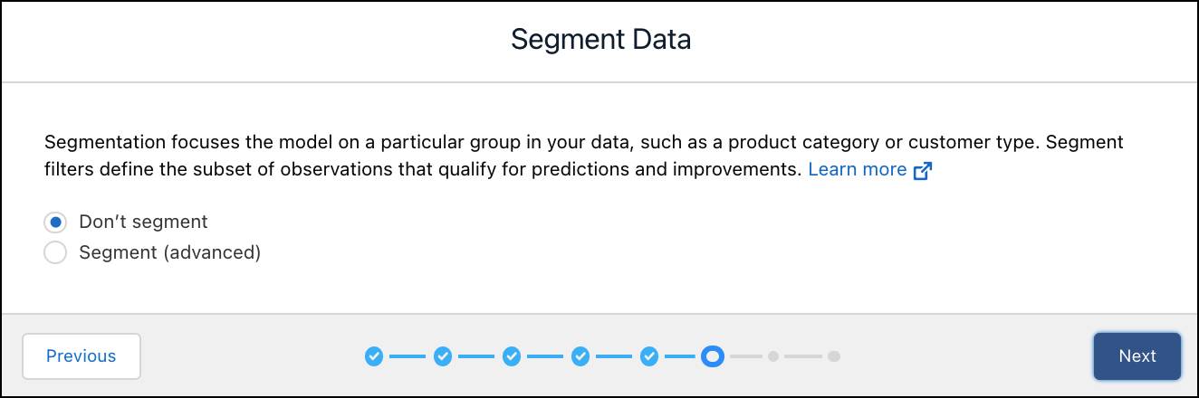 Pantalla Segment Data (Segmentar datos)