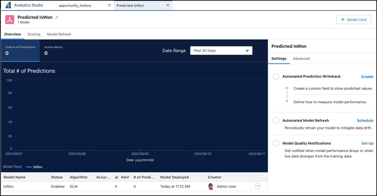 Nuova previsione in Model Manager (Gestore modelli)