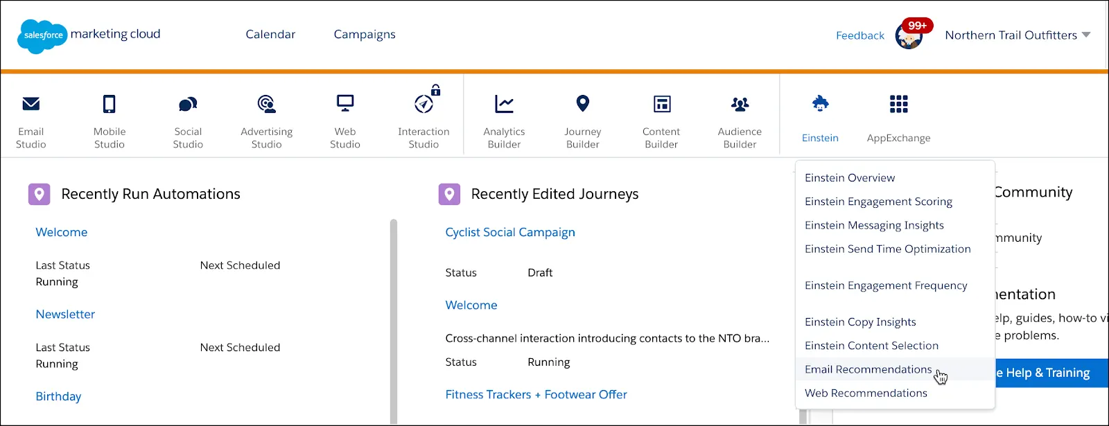 Email Recommendation navigation from Einstein.