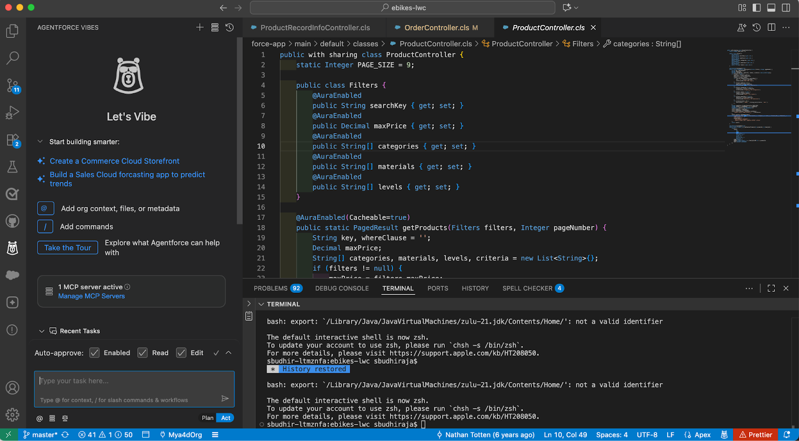 Finestra di VS Code con Agentforce