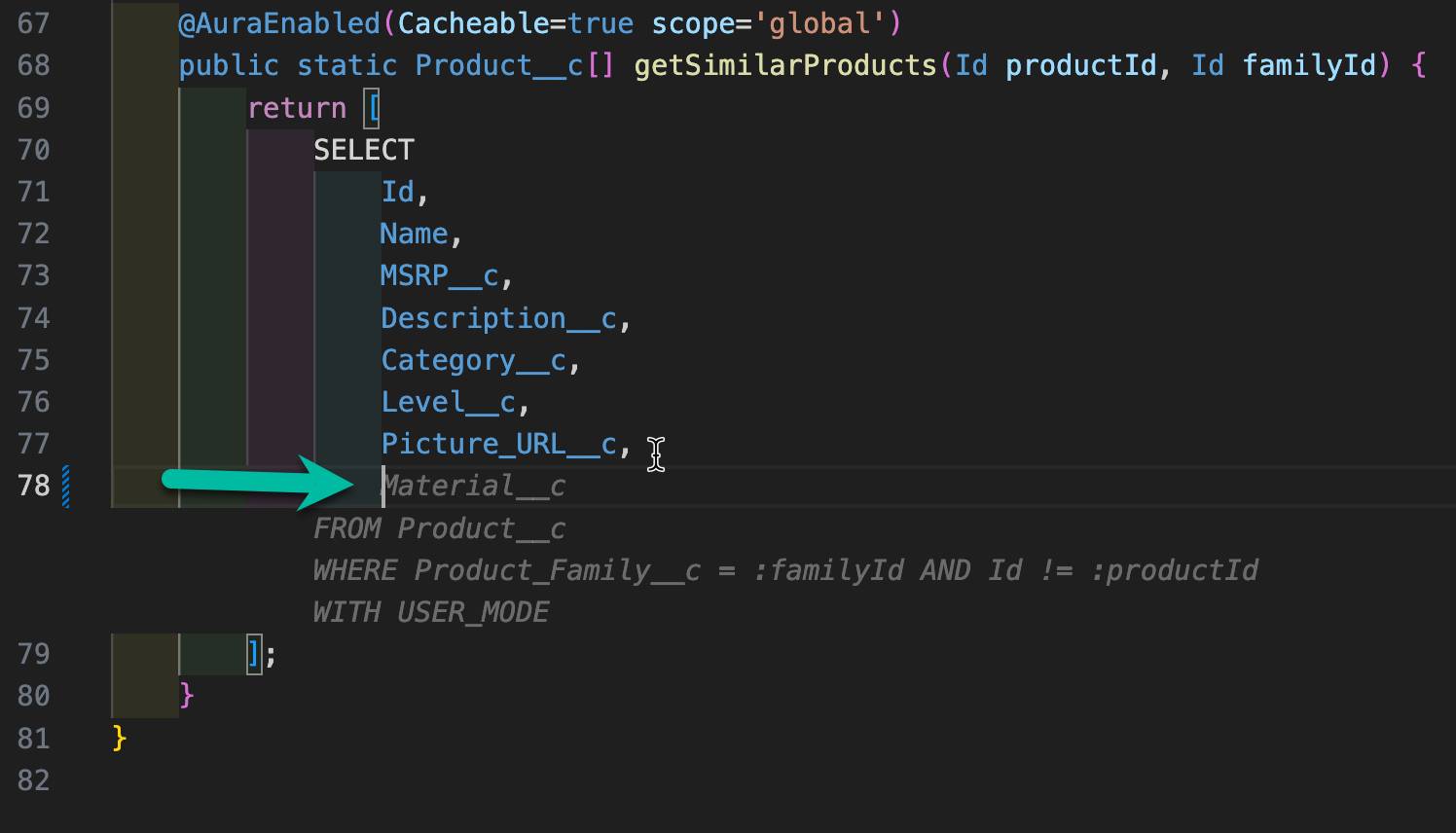 Ventana de VS Code que muestra una finalización automática.