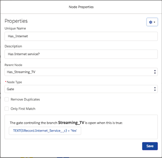 The Node Properties page showing Has_Internet record