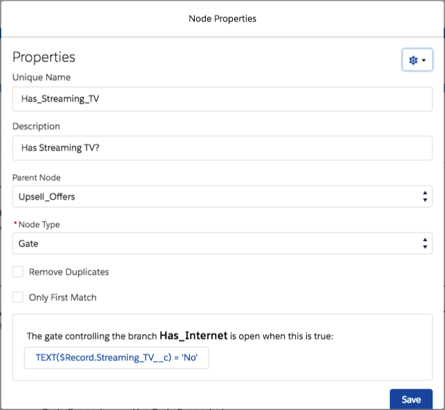 The Node Properties page showing Has_Streaming_TV details