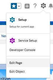 Das Dropdown-Menü 'Setup' mit der Option 'Seite bearbeiten' zum Aufrufen des Lightning-Anwendungsgenerators