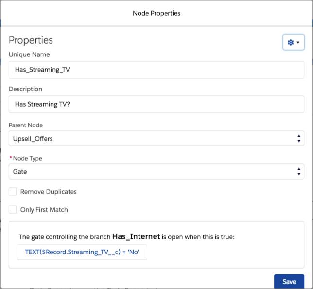 Página Propriedades do nó que mostra os detalhes Has_Streaming_TV