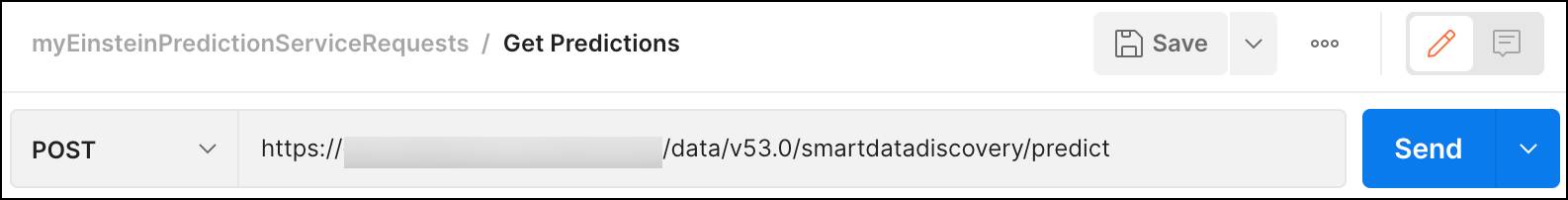 Postman Desktop screen - configure request settings for predictions