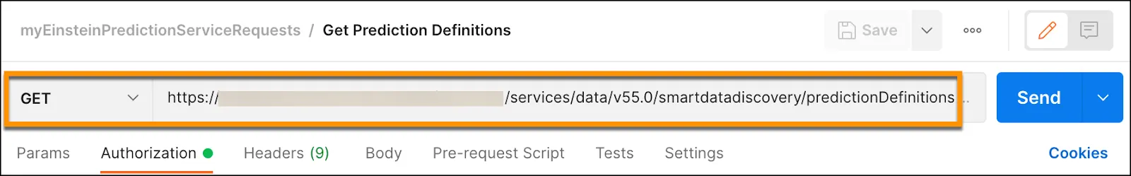 Postman Desktop screen—start to configure request