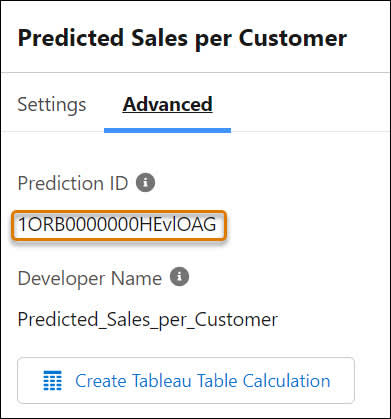 Model Manager screen showing the Prediction ID highlighted