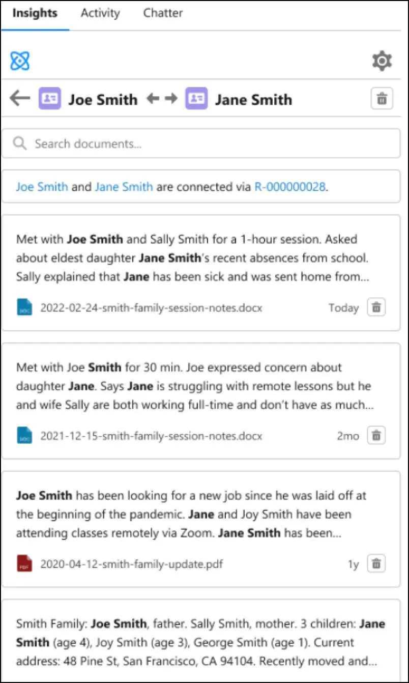 Evidence documents showing the relationship between Joe Smith and Jane Smith.