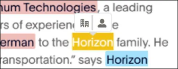 Einstein Relationship Insights browser extension displays the options to create a person or company record for names that aren’t identified