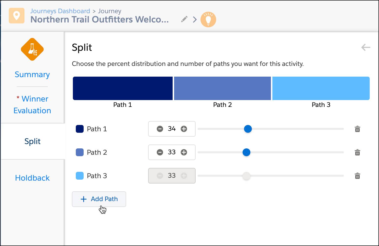 Split tab from the Path Optimizer activity with Add Path being clicked.