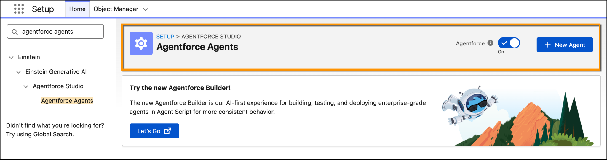 Agentforce Agents page highlighting toggling Agentforce Agents.