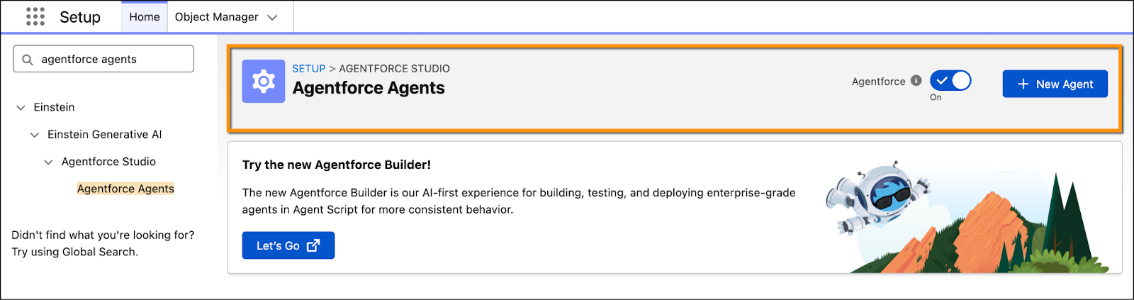 Agentforce Agents page highlighting toggling Agentforce Agents.