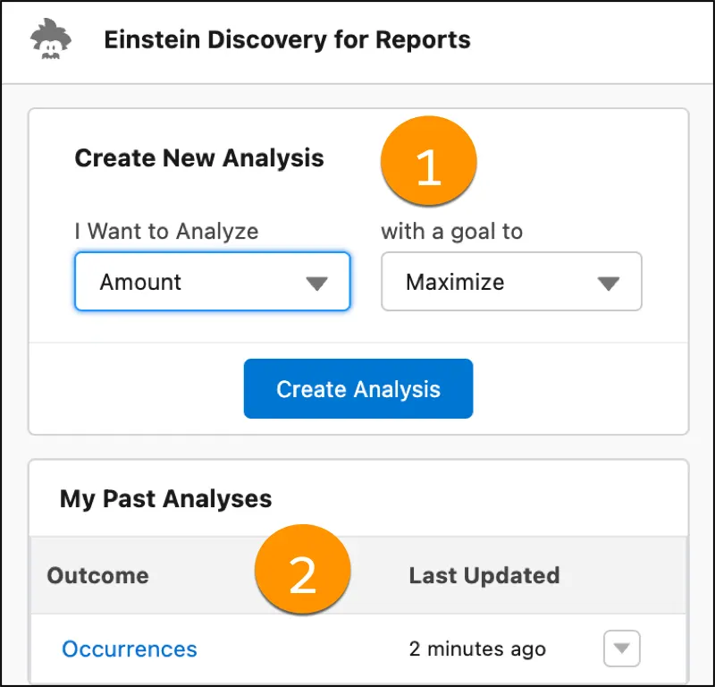 Prompts for creating a new analysis or selecting a past analysis.