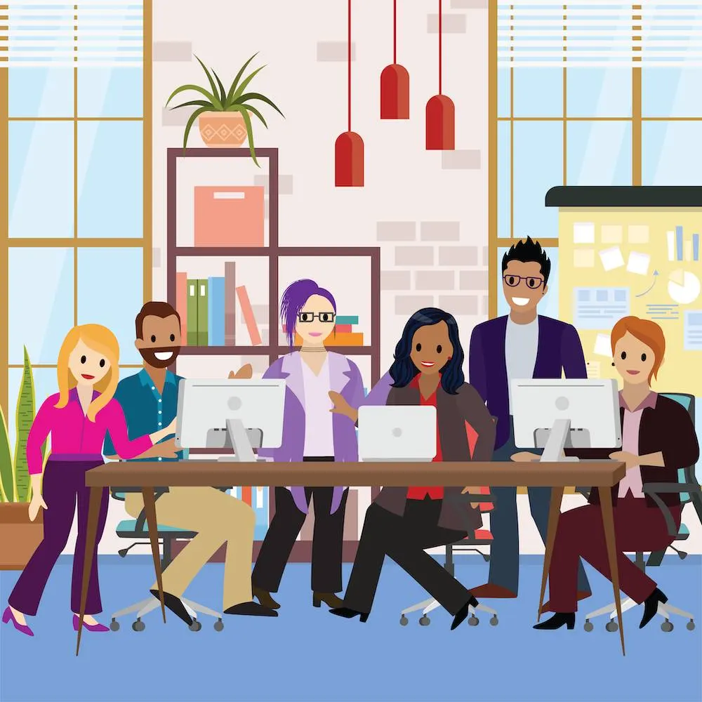 Office workers collaborating.