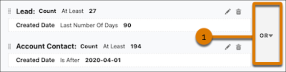 The segment canvas shows a lead filter and a contact filter.