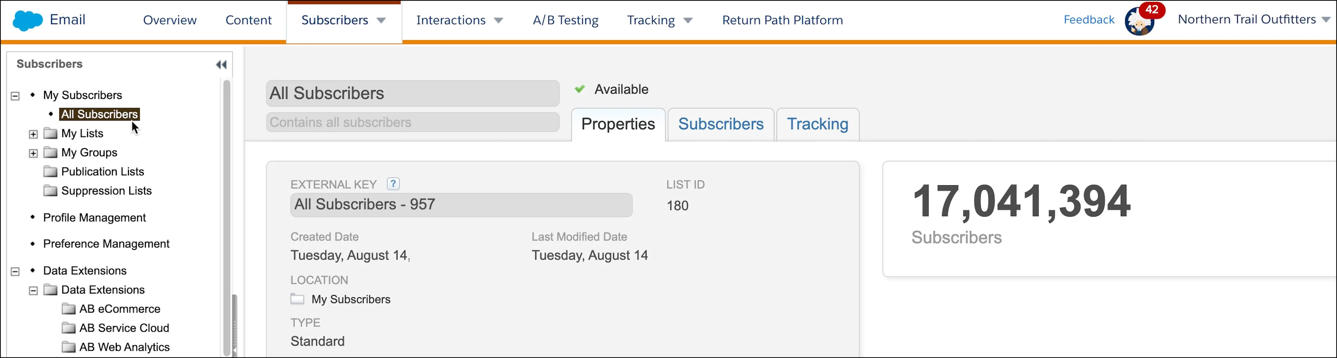 All Subscribers workspace located on the left navigation pane within the Subscribers tab.