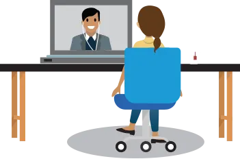 A manager and direct report in a virtual one-on-one meeting