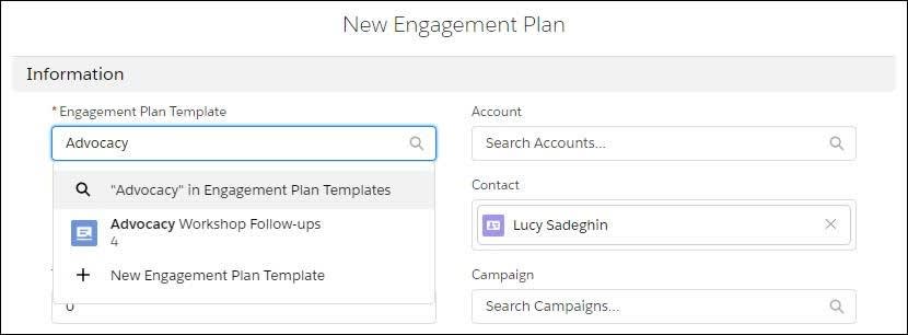 New Engagement Plan form