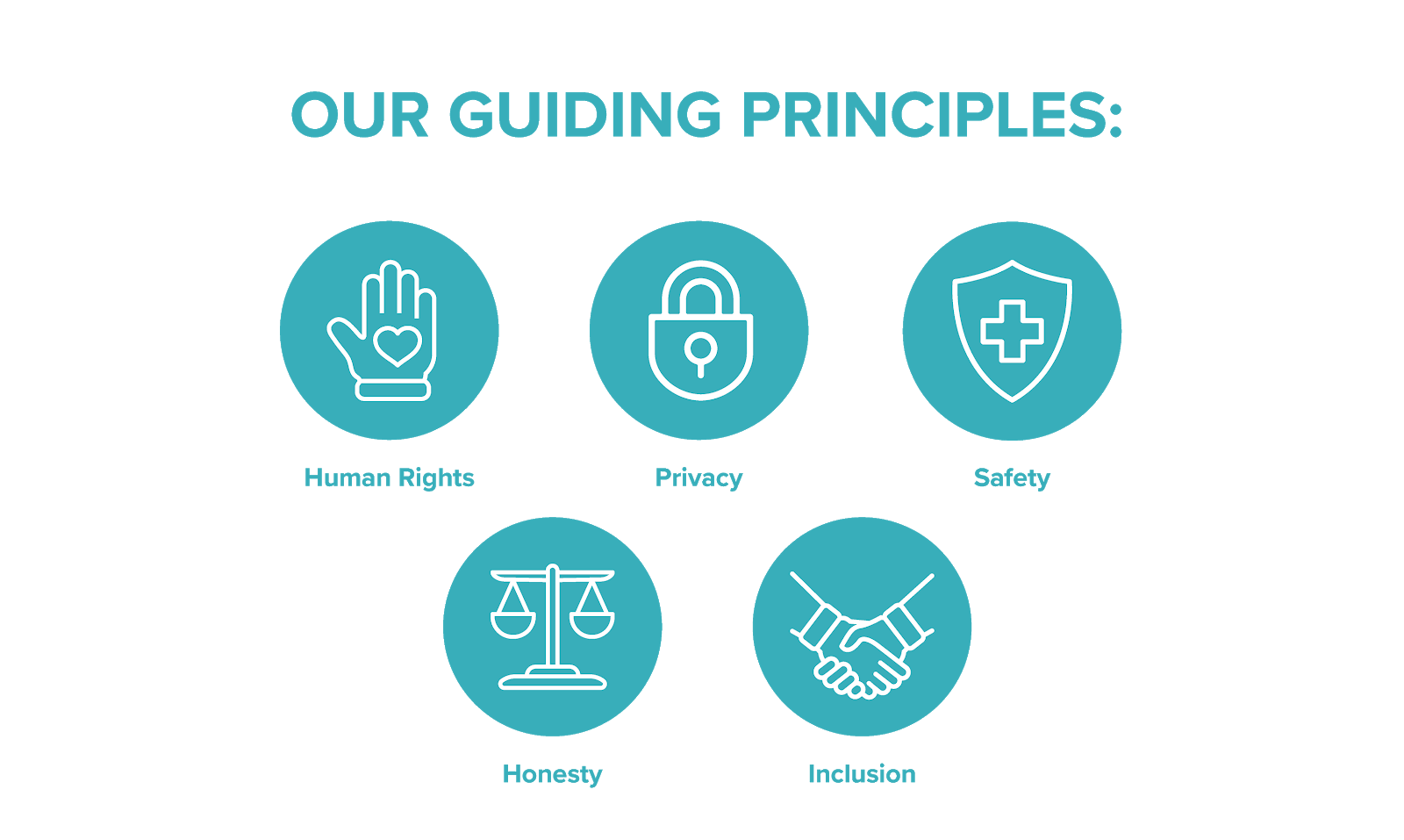 The Office of Ethical and Humane Use’s Guiding Principles listed as icons and described below.