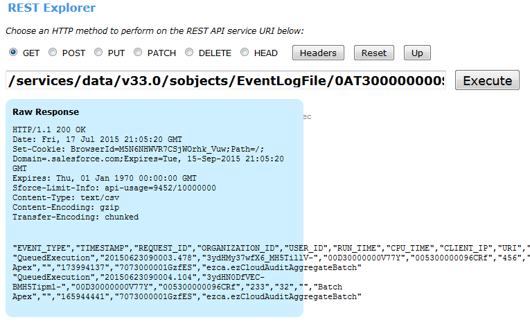 The slightly less unintelligible log file from the REST query.