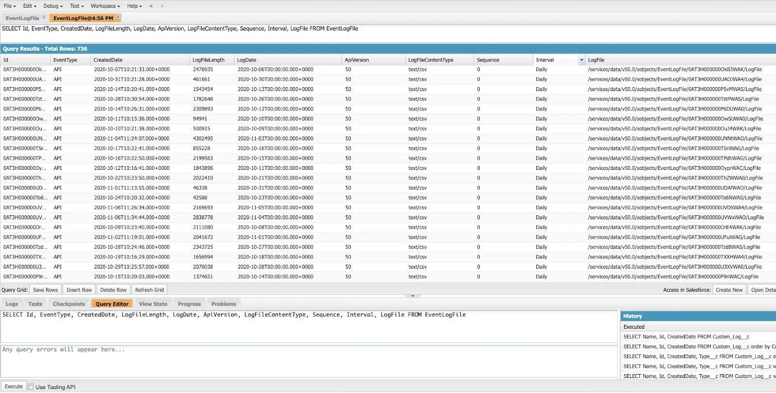 Screenshot displaying Query results