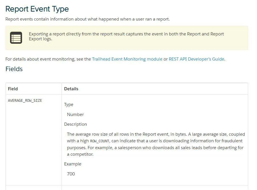 Pagina Report Event Type (Tipo di evento Report)