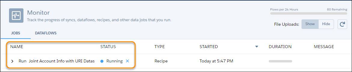 Monitor view page with Jobs view highlighted