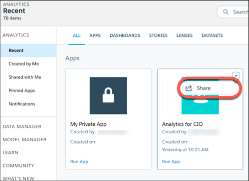 éè¿âå±äº«âéé¡¹æ¾ç¤ºå¸¦æAnalytics for CIOåºç¨èåçAnalytics Studioé¡µé¢