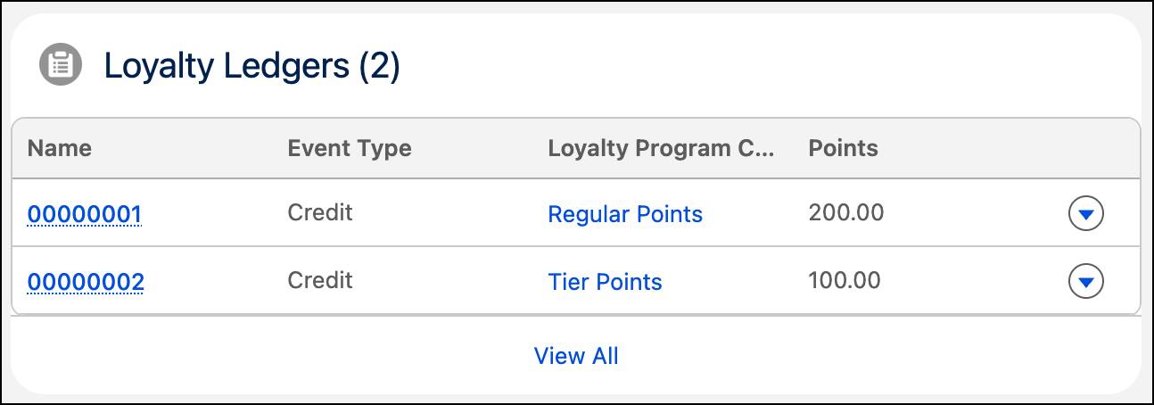 獲得の詳細を表示できる [Loyalty Ledger (ロイヤルティ元帳)] カード。