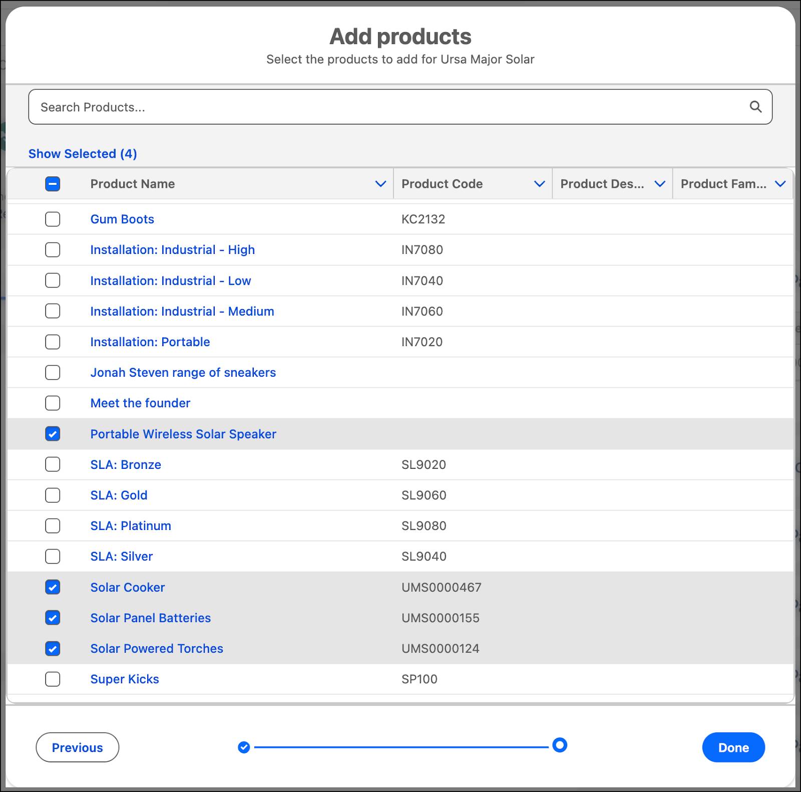 The Add products window where you can search for and add partner products to the loyalty program.