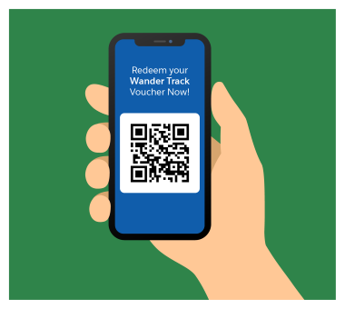 A hand holding a phone that’s displaying the voucher QR code.