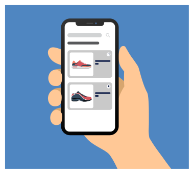 A hand holding a phone that’s displaying a retail commerce site.