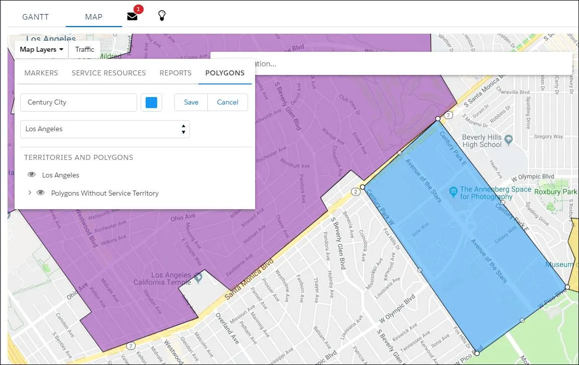 Map showing the newly created service territory.